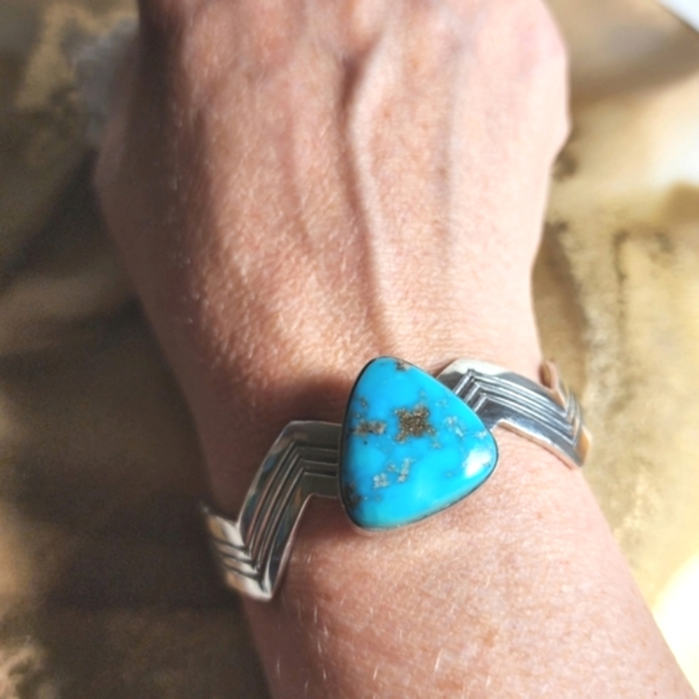 Turquoise Cuff Bracelet | Native American Handmade | Sterling Silver